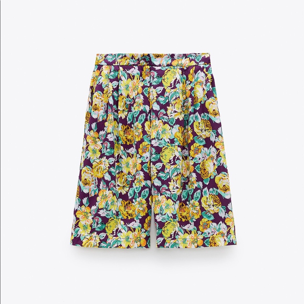 Zara FLORAL PRINTED SHORTS High Waist w/ Pockets
